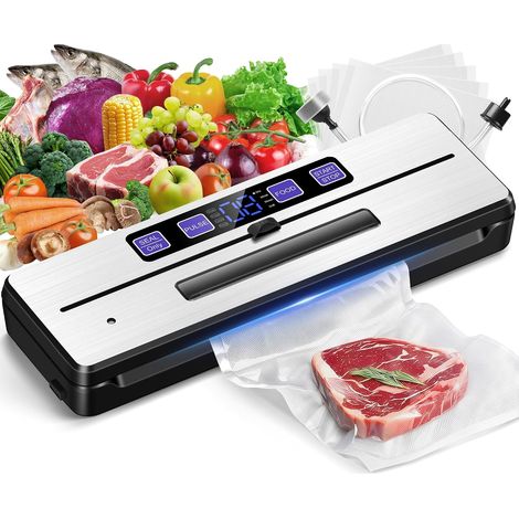Machine Sous Vide Alimentaire avec Double Thermoscellage, 7en1 Appareil Sous Vide Alimentaire Jusqu'à Huit Fois Plus Frais,80KPA Appareils de Mise Sous Vide Alimentaire pour Aliments Sec/Humide (1/5)