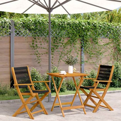 Ensemble de bistro 3 pcs-Salon de jardin bistro noir polypropylène et bois massif 700647 (1/5)