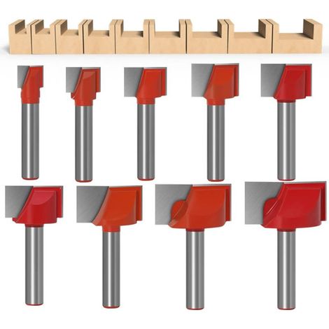 Lot de 9 mèches de nettoyage avec tige de 8 mm, fraise à bois, outil de travail du bois, fraises planifiées à double tranchant - 10/13/16/18/20/22/25/30/32 mm (1/5)