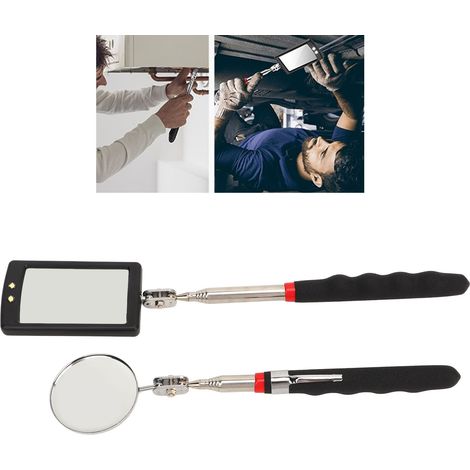 Loupe d'examen rétractable en 2 parties (miroir rond) + miroir carré à LED (1/5)