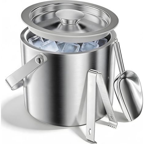 3L Seau à Glace en Acier Inoxydable, Seau A Glacon Double Paroi avec Couvercle, Pelle à Glace, Pince à Glace, pour Apéritifs Boisson Cocktails Bouteille Bar Fêtes Pique-niques (1/5)