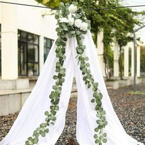 Guirlandes D'eucalyptus Artificielle Verdure Guirlande Faux Eucalyptus Vignes,Guirlande de Mariage Fond Mur Décoration Florale - (1/4)