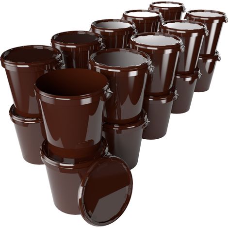 20x Seau Hobbock avec couvercle 31,5 L, qualité alimentaire brun