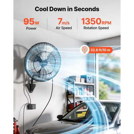 Ventilateur Mural Industriel Brumisateur 50,5 cm, Ventilateur Oscillant avec Télécommande pour Atelier, Garage, Entrepôt et Salle d… (1/5)