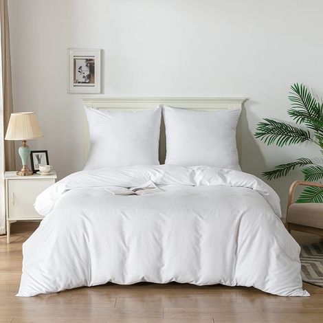 Housse de Couette Parure de lit brossé 3Pièces Microfibre brossée Douce et taie d'oreiller Blanc 240x220cm+2x80x80cm (1/5)