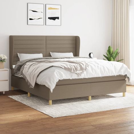 Sommier à lattes de lit avec matelas Taupe 160x200 cm Tissu (1/5)