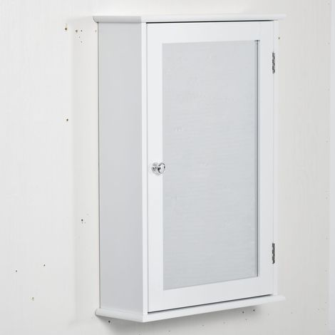Armadietto a Specchio Bagno Sospeso 41x14x60 cm con Anta Magnetica Ripiano Regolabile in MDF Bianco (1/5)