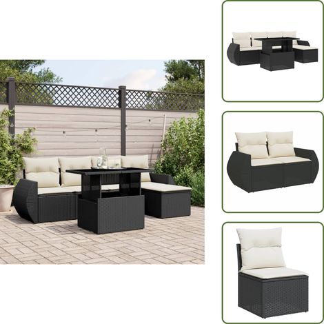 Salon de jardin 6 pcs avec coussins noir résine tressée - Ensemble Salon De Jardin - Meuble Extérieur - Jardin Design - Mobilier De Jardin - Set Salon De Jardin (1/5)