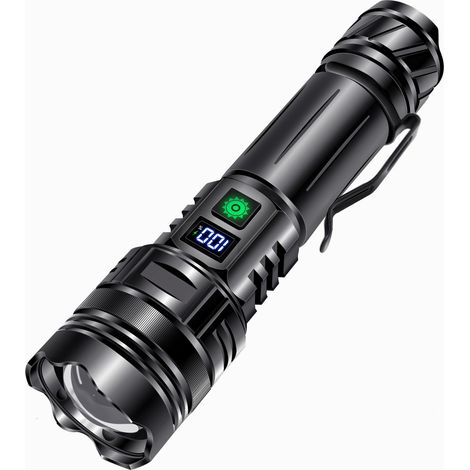 Wiederaufladbare LED-Taschenlampe, 30.000 Lumen, extrem leistungsstark, 5 Leuchtmodi, IP65 wasserdicht, wiederaufladbar, taktische Taschenlampe für Camping, Wandern und Notfallsituationen. (1/5)