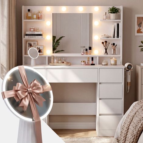 Tavolo trucco Pretty con specchio bianco (1/5)