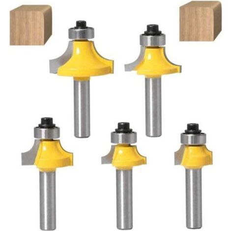 Lot de 5 Fraise à arrondir de 8 mm Queue Arrondi Coin Rayon Fraises Rondes Routeur Bits Round Over and Beading Edging Router Bit Avec Roulement Pour le Travail du Bois (1/4)