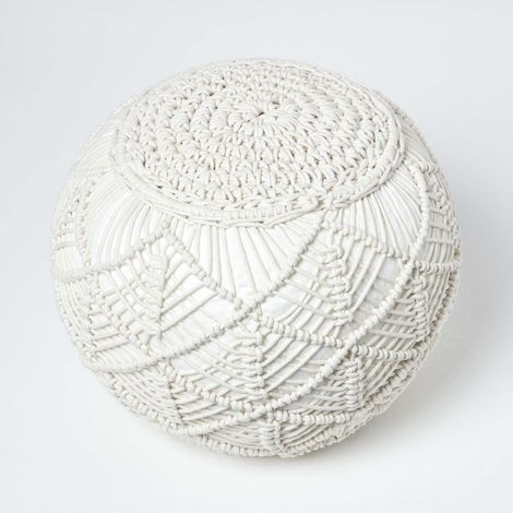 HOMESCAPES Natural Crochet Knitted Pouffe 35 x 40 cm (1/5)