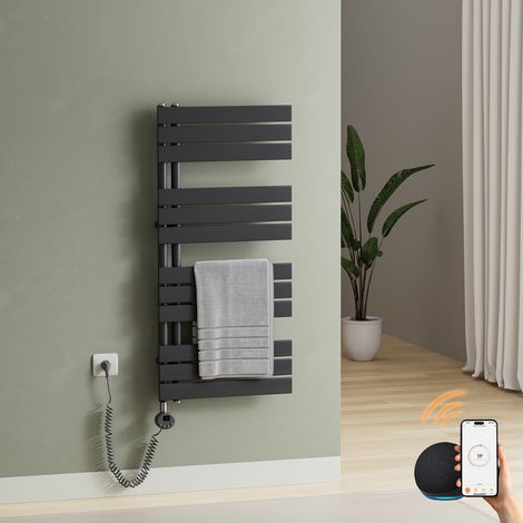 S'AFIELINA Elektrischer Badheizkörper Flach Paneelheizkörper Handtuchwärmer Heizkörper inkl. Heizstab mit Thermostat,Elektrisch betrieben,Anthrazit,104.1x50 cm 600Watts (1/5)