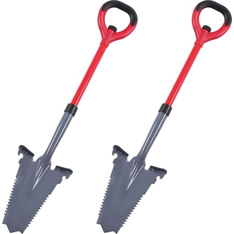 TolleTour 2 palas con sierra para raíces Pala multiusos con punta cortante Mango ergonómico  para terrenos duros  Rojo