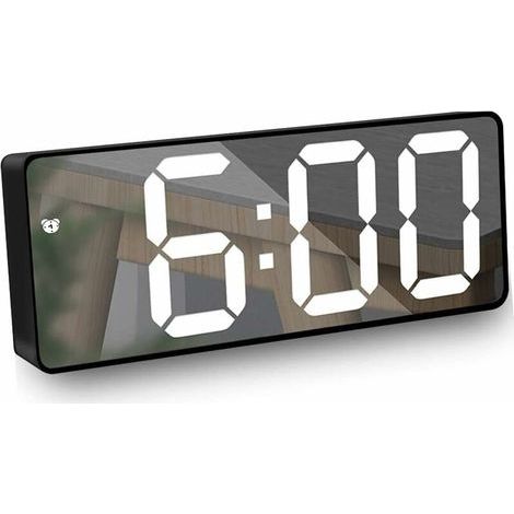 Mirror Alarm Clock, Digital Alarm Clock with Date/Temperature/Snooze/2 Alarm/USB Charging Port LED Display, for Travel Bedroom Office Kitchen - Black