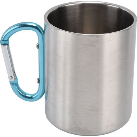 Mug en acier inoxydable 360 ml à double paroi, anse ergonomique, surface brillante, finition élégante et résistante, poignée bleue. (1/5)