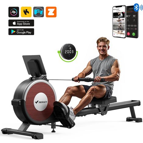 Merach – Rameur magnétique électrique 16 niveaux de résistance – Réglage intelligent – Compatible avec Zwift et Kinomap – Design compact et ergonomique