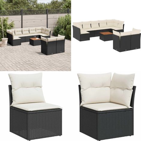 10-tlg. Garten-Sofagarnitur mit Kissen Schwarz Poly Rattan - Gartenmöbel Set - Outdoor Möbel - Rattan Sofa - Lounge Set - Esstisch - Home & Living (1/5)