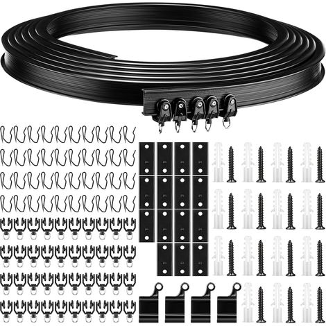 Barra de cortina de ducha curva flexible y plegable con sistema de rieles para furgonetas camper, cortinas de cama, separador de ambientes (negro, 5 m) (1/5)