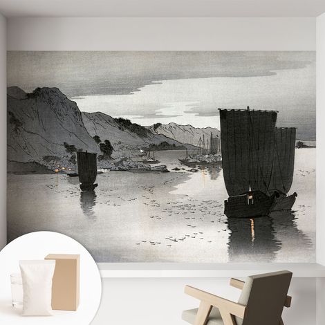 Papier peint intissé mural avec imprimé pour décoration pour salon pour chambre à coucher pour entrée Baie au crépuscule 152x104 cm (1/5)