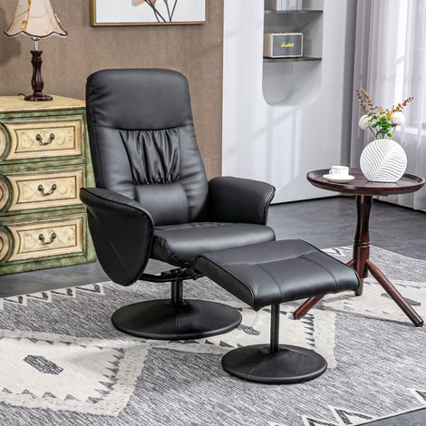 Relaxsessel mit Hocker aus Metall in Schwarz, verstellbare Lehne 145°, 76 x 81 x 101 cm (1/5)