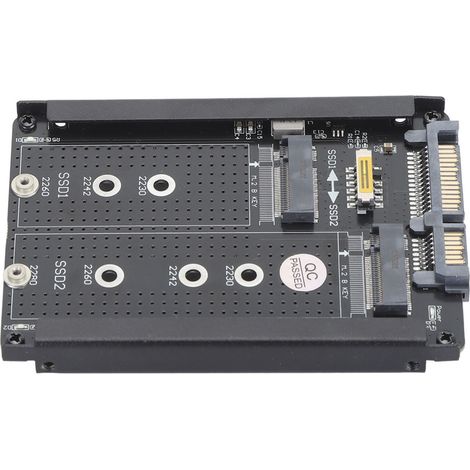 Boîtier double pour disque dur SATA 2,5 pouces avec carte SSD M.2 à double clé NGFF BM, interface SATA III 6 Gbit/s, compatible avec les modèles 2230, 2242 et 2260. (1/5)
