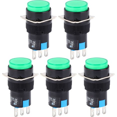 Lot de 5 interrupteurs à bouton-poussoir momentané LA16‑11/AB6‑M AC 250 V 3 A DC 30 V 5 A ronds