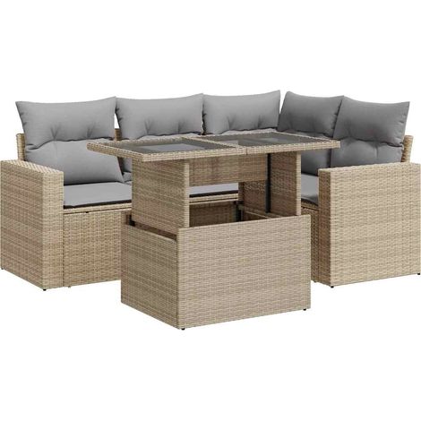 Set Divano da Giardino 5 pz con Cuscini Beige in Polyrattan vidaXL