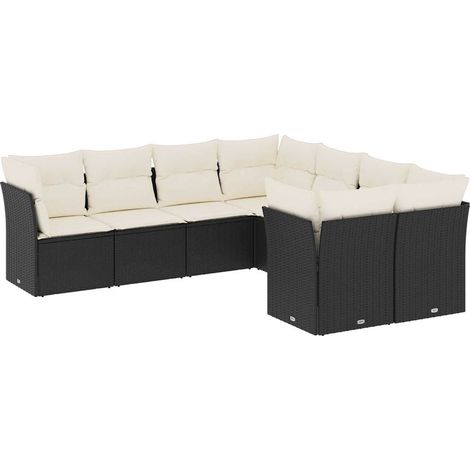 Maison Exclusive - Salon de jardin 8 pcs avec coussins noir résine tressée (1/3)