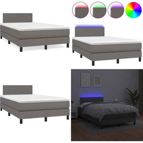 Sommier à lattes de lit matelas LED gris 120x190 cm similicuir - Lit Plateforme - Lit Design - Lit Moderne - Lit Avec Rangement - Tête De Lit Ajustable - Home & Living (1/5)