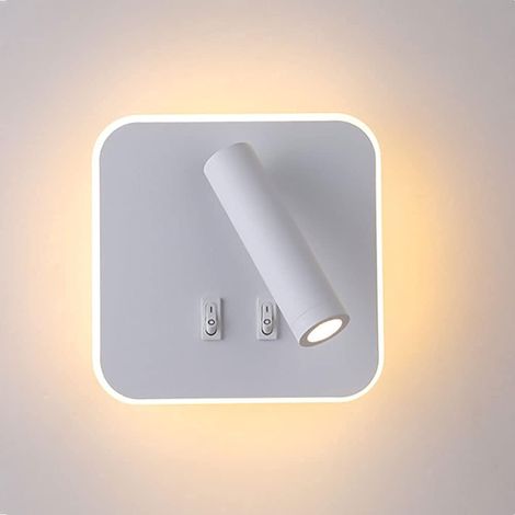 Applique Murale LED Moderne 8W Lampe de Lecture Murale avec Interrupteur Pivotal à 350° Projecteur Murale LED 3W Applique Murale d'Intérieur, Blanc 3000K (1/5)