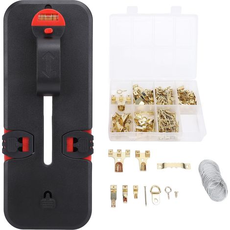 GARRYFIZH Kit de suspension de tableaux tout-en-un, multifonction, avec outil de niveau et coffret de fixation.