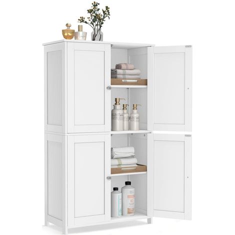 Meuble de rangement haut design épuré 30 x 60 x 108,5 cm 4 portes 2 étagères réglables en MDF blanc nuage (1/2)