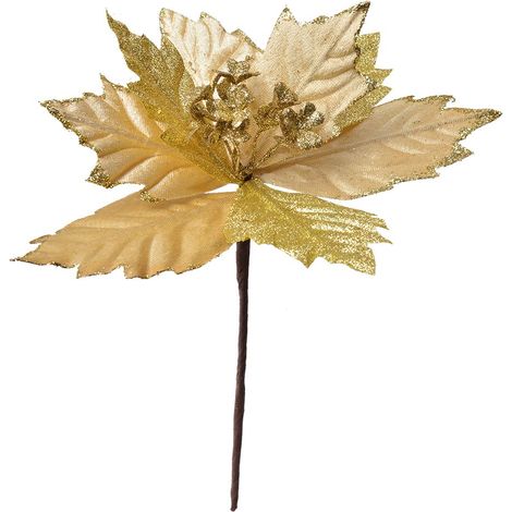 Plante Artificielle Étoile de Noël Poinsettia Décoration de Fête en Plastique Doré 21 x 25 cm - PANGIVO