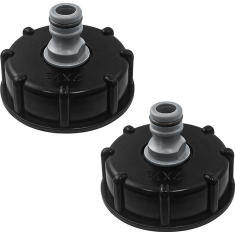 2pcs IBC Tank Cap, IBC Fitting/Nipple S60x6, Outlet Diameter 1/2", Inlet Diameter 60mm for IBC Tank Valve - Black (1/5)