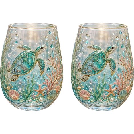 Lot de 2 tasses en verre de mer, paire de verres à boisson, gobelets transparents pour eau, lait, thé, décoration de table, tasses en verre extérieures faciles d ' entretien sur le thème de (1/5)