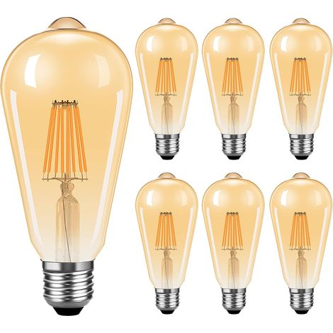 Ampoule LED Vintage Edison, Ampoules LED E27 Dimmable Blanc Chaud 2700K Lampe à économie d'énergie 8W Angle de faisceau de 360 ​​° ST64 Lampe LED, 80W Lampe à incandescence Équivalent Classe énergétiq (1/5)