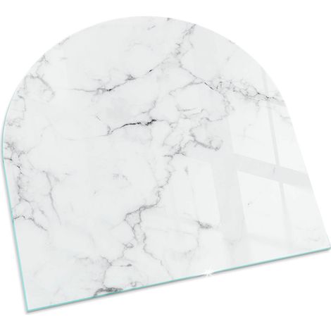 Plaque Carrée de protection de sol en verre pour cheminée ou poêle moderne anti-chaleur et étincelles Motif marbré avec veines 100x100 cm (1/5)