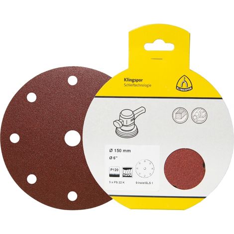 SCHLEIFPAPIERSCHEIBE 125 mm P120 8 Löcher KLETT 5 Stk. (1/4)