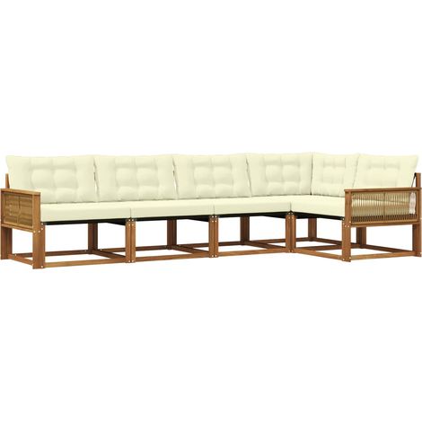 Set di divani da esterno con cuscino 5 pz  Salotto da Giardino Naturale e Crema (1/5)