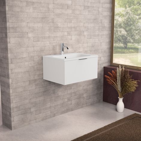 Inda - Meuble de salle de bain L.60 avec vasque mate / Blanc mat (1/5)