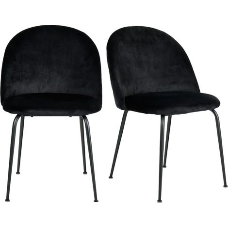 Lot de 2 chaises en velours noir capitonné – Pieds en métal noir – Dimensions assise L 46 x H 45 cm – Pour salle à manger ou salon – Meubletmoi (1/5)