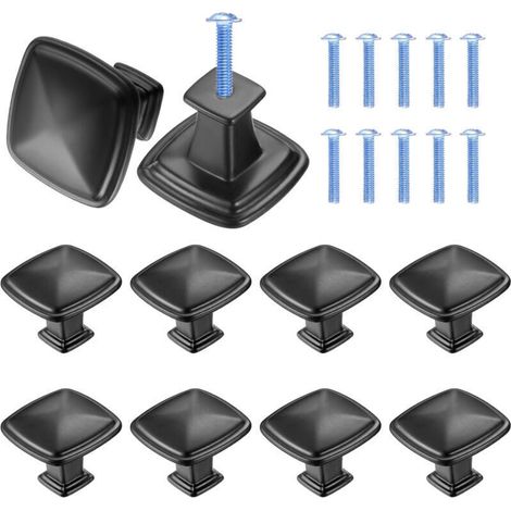 10 pièces de poignées d'armoires de cuisine noires, poignées de porte, poignées de tiroir, boutons d'armoires de cuisine, 1,2 pouce/30 mm, poignées de meubles. (1/4)