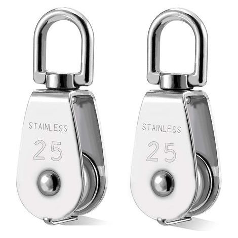 – Lot de 2 poulies en acier inoxydable 304 M25 – Charge maximale 331 lbs – Rouleau lisse pour cordes – Installation facile pour chantiers (1/5)