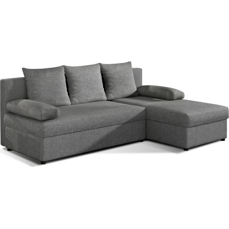 Canapé d'angle réversible 3 places DINA convertible en tissu - Gris clair (1/5)