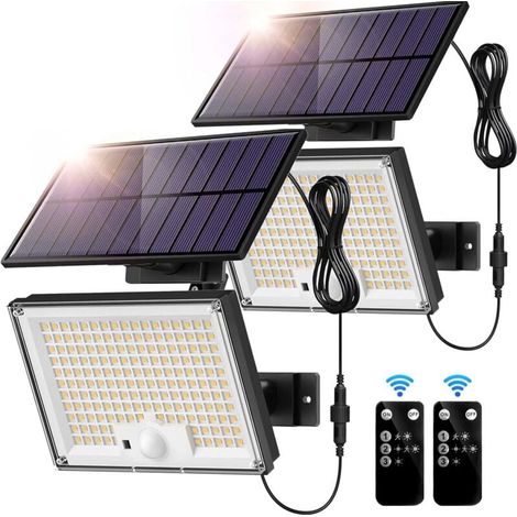 Stück Solar-Außenleuchten mit 172 LEDs, 3 Modi, Bewegungsmelder, IP65-Solarleuchte, LED-Solarstrahler mit 5 m Kabel (kaltes Licht) (1/4)