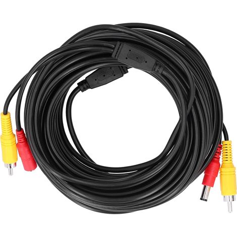 Cordon d'alimentation Vidéo 2-en-1 Câble d'alimentation Vidéo Câble de Vidéosurveillance Portable Connecteur RCA + DC pour Caméra de Surveillance Lecteur DVD(10m), Fil Et Câble (1/5)
