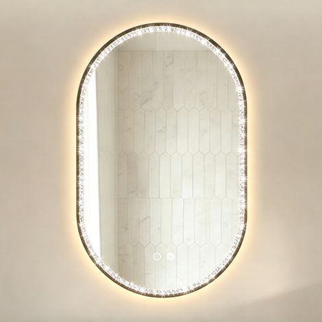 Miroir de salle de bains ovale LED 50 x 80 cm antibuée 3 couleurs dimmable noir OKMYHOME (1/5)