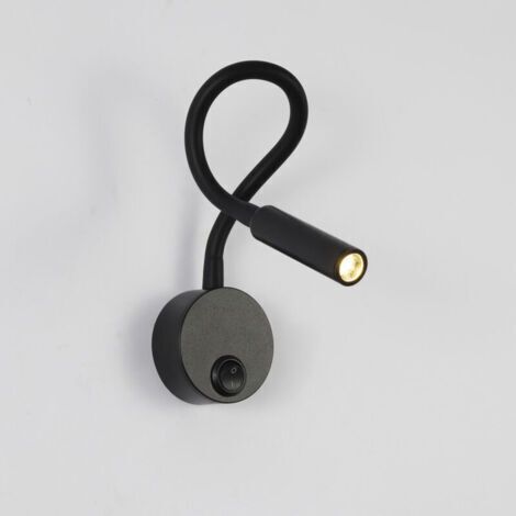 Applique de Lecture Noir, Lampe Col de Cygne Flexible LED 2W 3000K Fixation Liseuse Murale 85-265V avec interrupteur pour Chambres Salon Intérieur Salon (1/4)