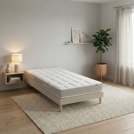 Ensemble matelas 100% latex 5 zones H18 85kg/m3 sommier en kit beige 90 x 200 (1/5)